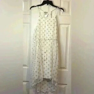 Lucky Brand Ivory and Metallic Gold Sheer High Low Dress Size Medium
